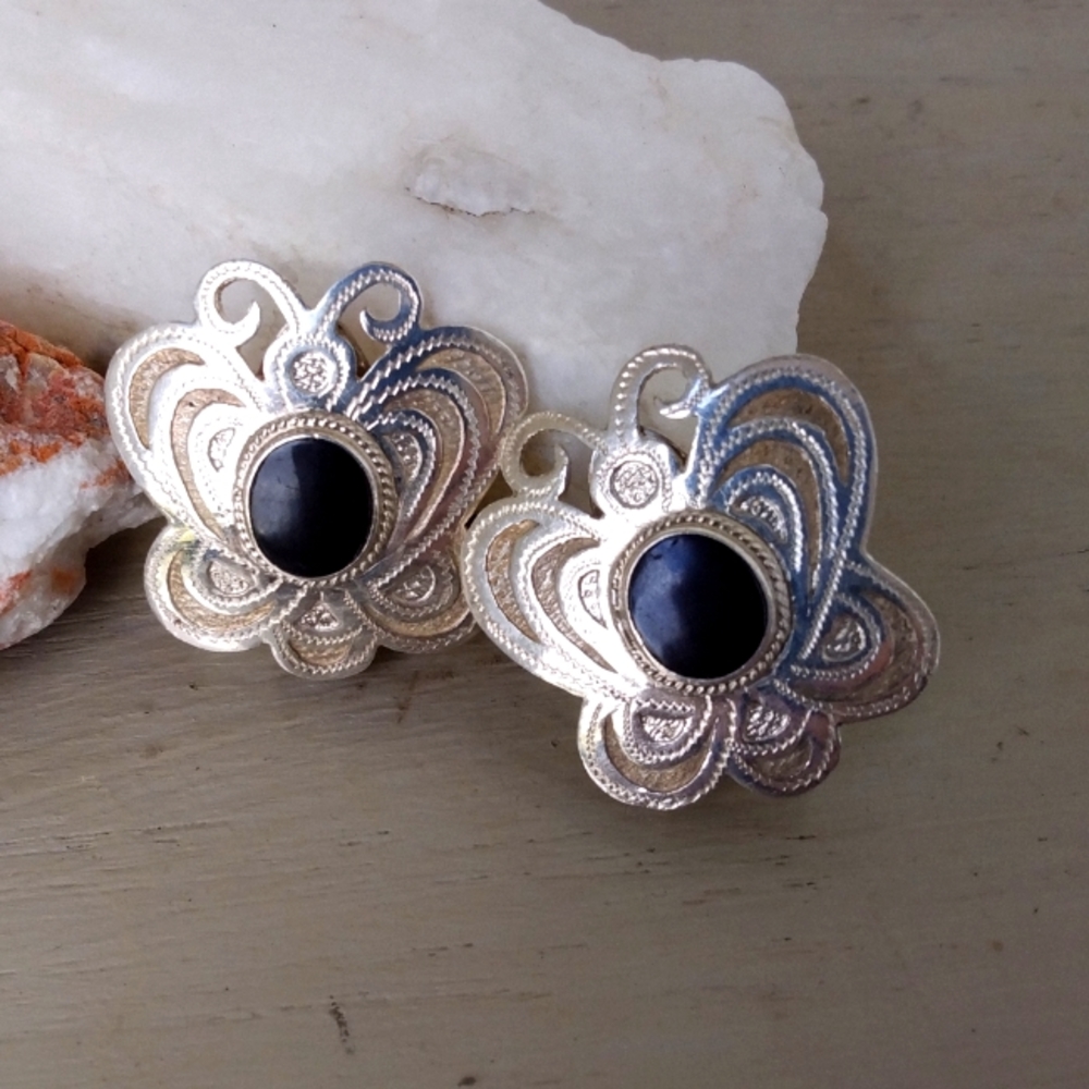 Vintage Sterling Silver Onyx Butterfly earrings